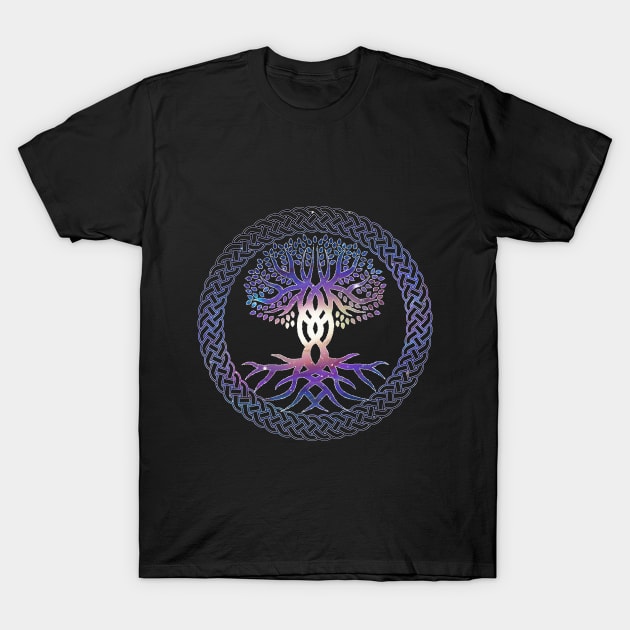 Celtic Knot with Tree of Life and Galaxy Double Exposure T-Shirt by Starlight Tales